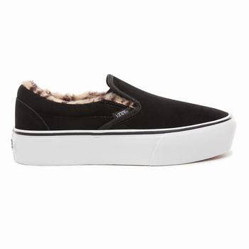 Damske Tenisky Na Platforme Vans Suede Classic Slip-On Čierne/Leopard VA57PMSQB